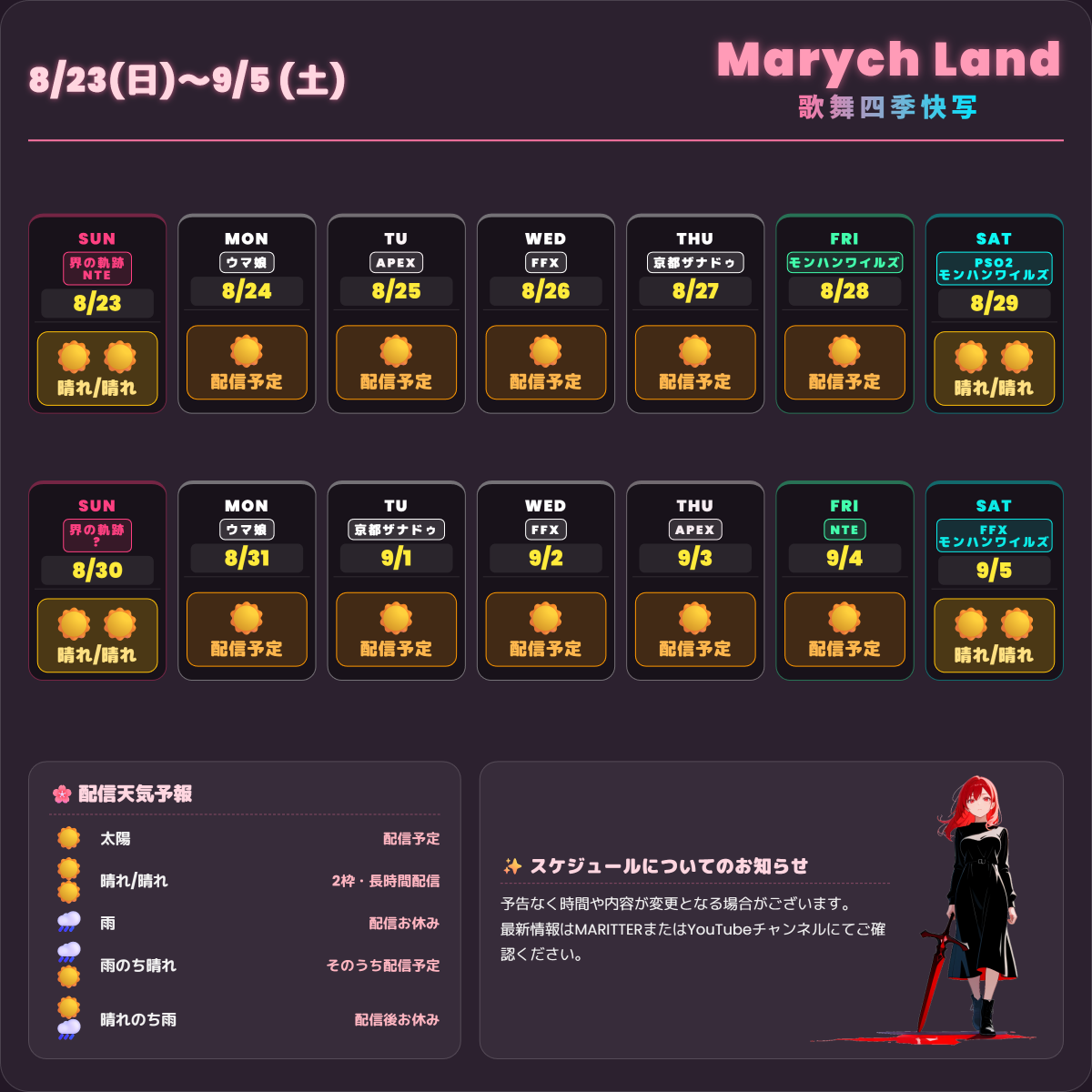 8月23日からの配信天気予報でぃす(*´▽｀*)